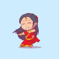 Cute female Indian people dancing bollywood Icon Concept Isolated Premium Vector