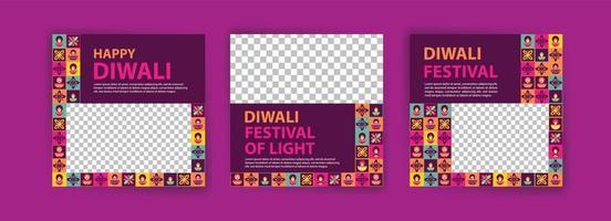 plantilla de publicación de redes sociales para la celebración de diwali. cartel neo geométrico colorido para la celebración de diwali. vector