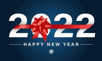 Happy New Year 2022 red ribbon white number text on dark blue design for countdown holiday festival celebration party background vector