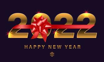Happy New Year 2022 red ribbon gold number text on dark purple design for countdown holiday festival celebration party background vector