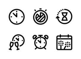 conjunto simple de iconos de líneas vectoriales relacionados con la fecha y la hora. contiene iconos como medianoche, cronómetro, fin de año y más. vector