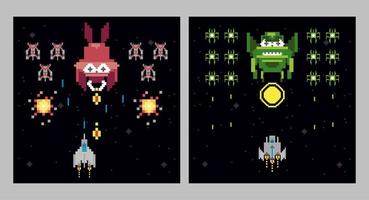 retro video game space pixelated scenes vector
