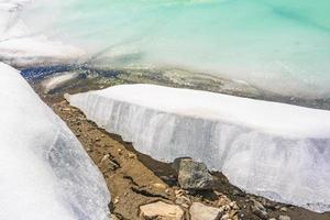 Frozen turquoise lake Vavatn panorama in summer landscape Hemsedal Norway. photo