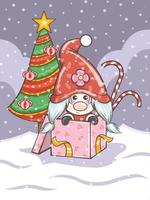 cute gnome girl illustration with Christmas gift box vector