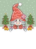 cute gnome girl illustration with Christmas bell vector