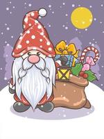 cute gnome holding a lantern Christmas illustration