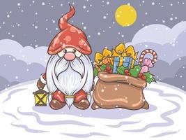 cute gnome holding a lantern Christmas illustration