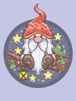 cute gnome holding a lantern Christmas illustration vector