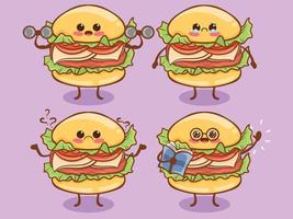 Set of cute burger all expression. cartoon vector