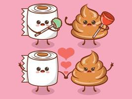 Set of cute toilet tissue and cute poop