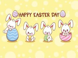 Cute bunny with easter eggs decorated. cartoon character illustration happy easter day concept. vector