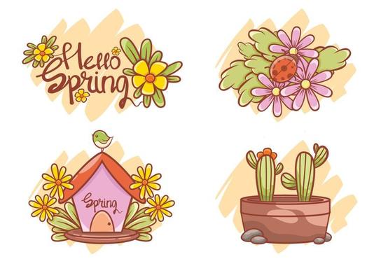 pretty spring element cartoon character and illustration card. hello spring concept.