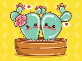 cute cactus couple cartoon character and illustration. vector