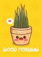 cute succulent plant pot cartoon characters and illustrations. good morning concept. vector