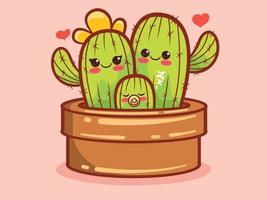 lindo personaje de dibujos animados e ilustración de la familia de cactus. vector