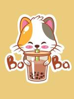 a cute bear drinking boba tea. cartoon character and mascot illustration concept. vector