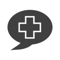 Talk about medicine glyph icon. Silhouette symbol. Medical consultation. Chat box with medical cross. Negative space. Vector isolated illustration