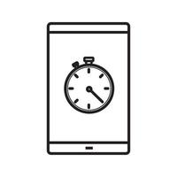 Smartphone stopwatch app linear icon. Thin line illustration. Smart phone with timer contour symbol. Vector isolated outline drawing