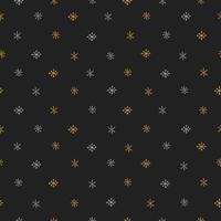 Seamless pattern in doodle style. Winter endless illustration is hand-drawn. Happy New Year 2022 and Merry Christmas. Gold and silver snowflakes on a dark gray background.