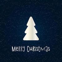 Silver silhouette of a Christmas tree with snow on a dark blue background. Merry Christmas and Happy New Year 2022. Vector illustration.