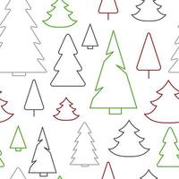 Seamless pattern of simple Christmas trees. Endless winter background. Vector illustration. Multicolored Christmas trees on a white background.