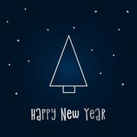 Silver silhouette of a Christmas tree with snow on a dark blue background. Merry Christmas and Happy New Year 2022. Vector illustration.