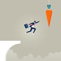 Motivation and incentive to motivate employee, seduced businessman jump in the air to catch tempting carrot baiting lure from the stick, Reward or trick to influence people concept vector