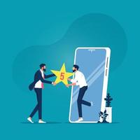 Man giving online star rating with smartphone, customer review and feedback concept vector