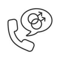 Handset with interlocked man signs inside speech bubble. Linear icon. thin line illustration. Gays contour symbol. Vector isolated outline drawing