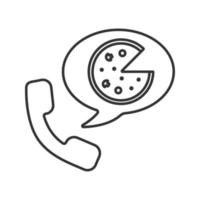 Pizza phone order linear icon. Thin line illustration. Handset with pizza delivery contour symbol. Vector isolated outline drawing