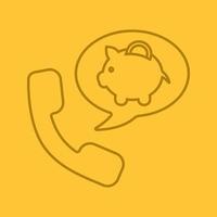 Phone call to bank color linear icon. Handset with piggybank inside speech bubble. Thin line outline symbols on color background. Vector illustration