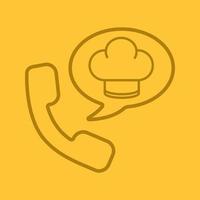 Food phone order color linear icon. Handset with chef's hat inside speech bubble. Thin line outline symbols on color background. Vector illustration