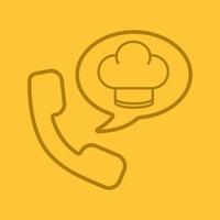 Food phone order color linear icon. Handset with chef's hat inside speech bubble. Thin line outline symbols on color background. Vector illustration