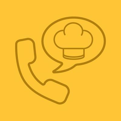 Food phone order color linear icon. Handset with chef's hat inside speech bubble. Thin line outline symbols on color background. Vector illustration