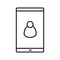 Smartphone contact linear icon. Thin line illustration. Smart phone with man contour symbol. Vector isolated outline drawing