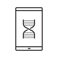 Smartphone science app linear icon. Thin line illustration. Smart phone with DNA chain model contour symbol. Vector isolated outline drawing