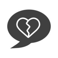 Breakup message glyph icon. Silhouette symbol. Chat box with heartbreak. Negative space. Vector isolated illustration