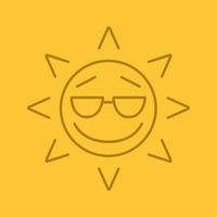 Cool sun smile linear icon. Summertime. Good mood emoticon. Thin line outline symbols on color background. Vector illustration