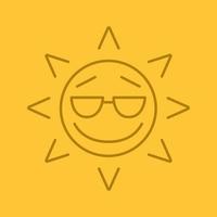 Cool sun smile linear icon. Summertime. Good mood emoticon. Thin line outline symbols on color background. Vector illustration