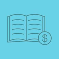Buy book color linear icon. Bookstore. Textbook with dollar sign. Thin line outline symbols on color background. Vector illustration
