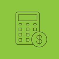 Calculations linear icon. Calculator with dollar sign. Financial planning. Thin line outline symbols on color background. Vector illustration