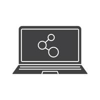 Laptop network connection glyph icon. Silhouette symbol. Negative space. Vector isolated illustration