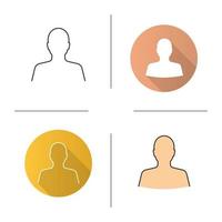 Man's silhouette icon. Flat design, linear and color styles. Profile. Isolated vector illustrations