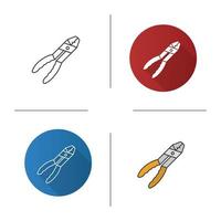 Combination pliers icon. Flat design, linear and color styles. Isolated vector illustrations