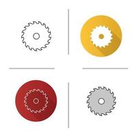 Circular saw blade icon. Flat design, linear and color styles. Wheel blade. Isolated vector illustrations