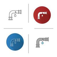 Broken water pipe icon. Flat design, linear and color styles. Isolated vector illustrations