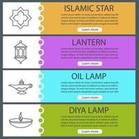 Islamic culture web banner templates set. Muslim star, lantern, oil lamps. Website menu items with linear icons. Vector headers design concepts