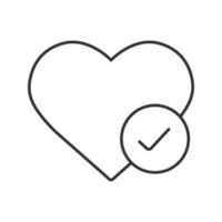 Heart with check mark linear icon. Mobile phone app. Thin line illustration. Health care. Cardiology contour symbol. Vector isolated outline drawing