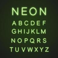 Green alphabet neon light icons set. ABC. Glowing signs. Letters. Vector isolated illustrations