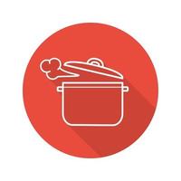 Steaming pot flat linear long shadow icon. Boiling saucepan. Vector outline symbol